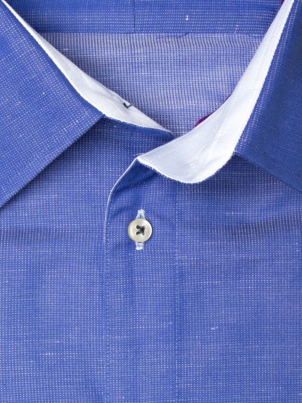 Men's fitted shirt, deep blue with tiny white dots