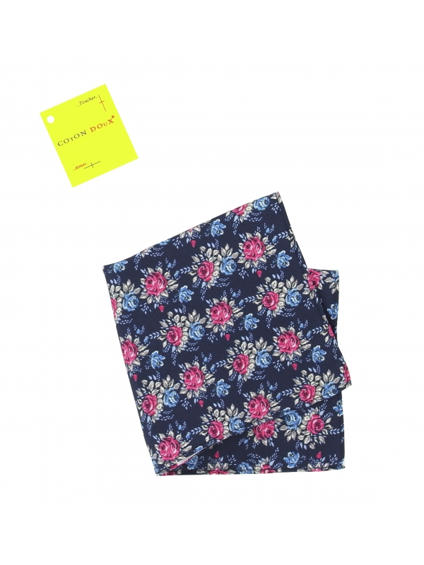 Navy blue Silk Pocket with flowers printed