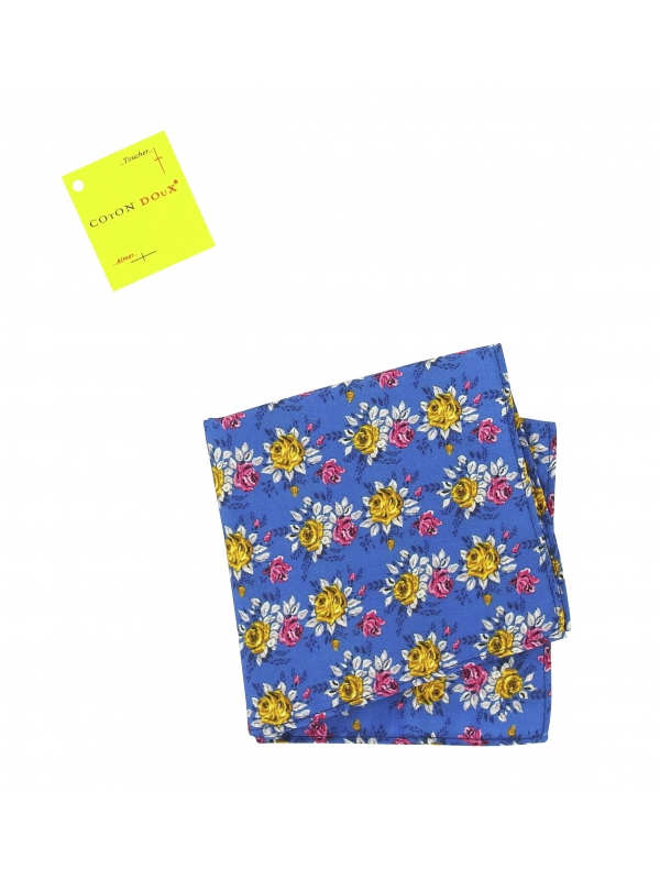 Blue Silk Pocket with flowers printed