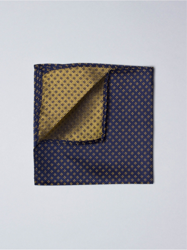 Navy blue pocket square with yellow micro flowers