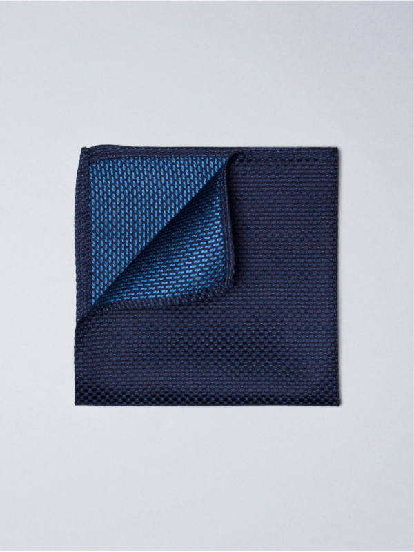 Black pocket square with blue micro dots