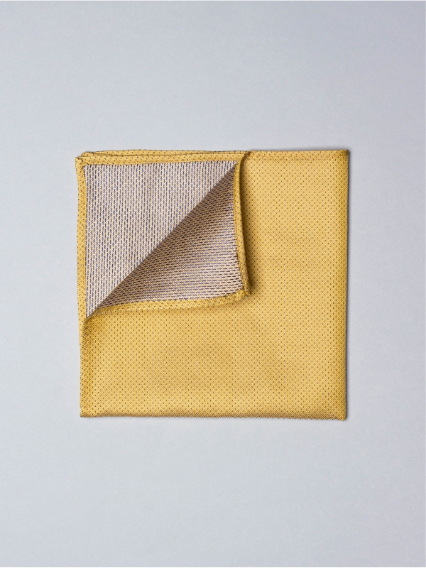 Yellow pocket square with blue micro dots