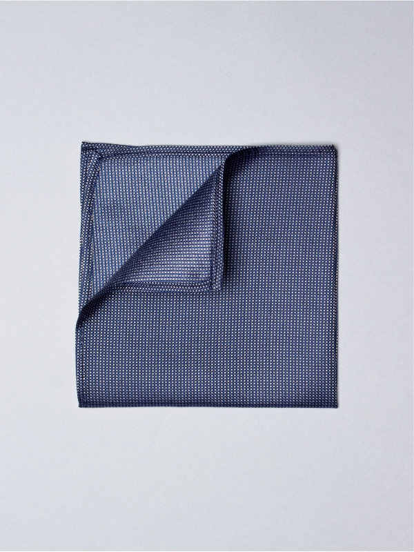 Navy blue pocket square with white micro squares