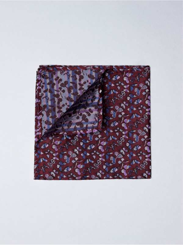 Claret pocket square with butterfly patterns