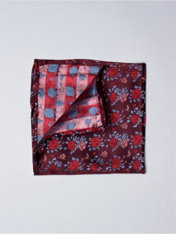 Claret pocket square with flower patterns