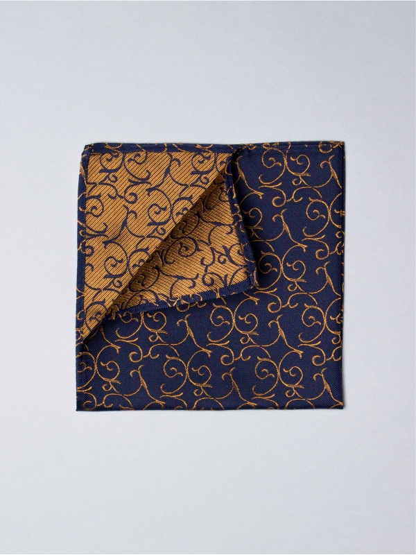 Blue pocket square with arabesque patterns