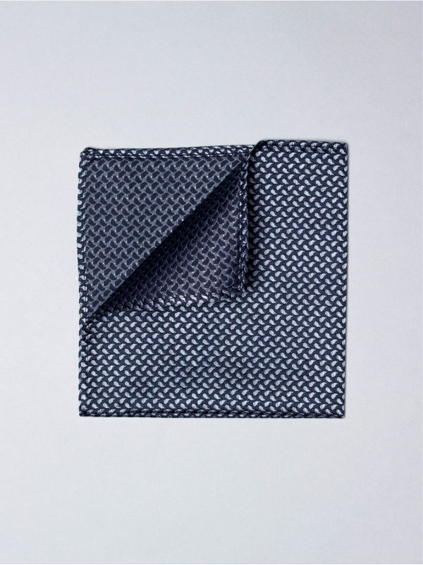 Navy blue pocket square with blue drop patterns