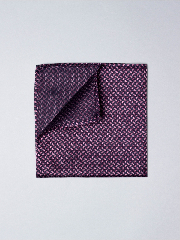 Midnight blue pocket square with pink drop patterns