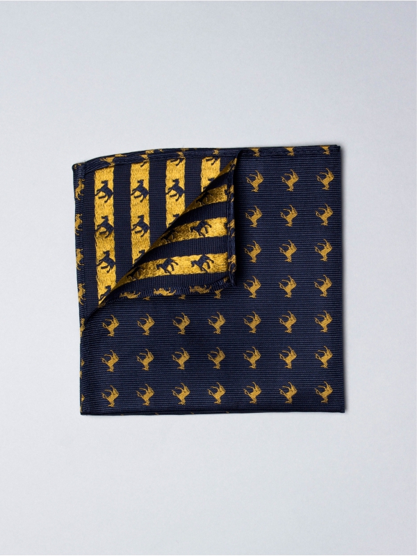 Navy blue pocket square with horse patterns