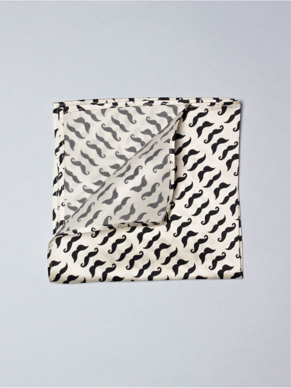 Plain pocket square with mustache prints