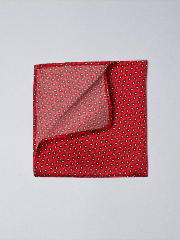 Red pocket square with strawberry pattern 