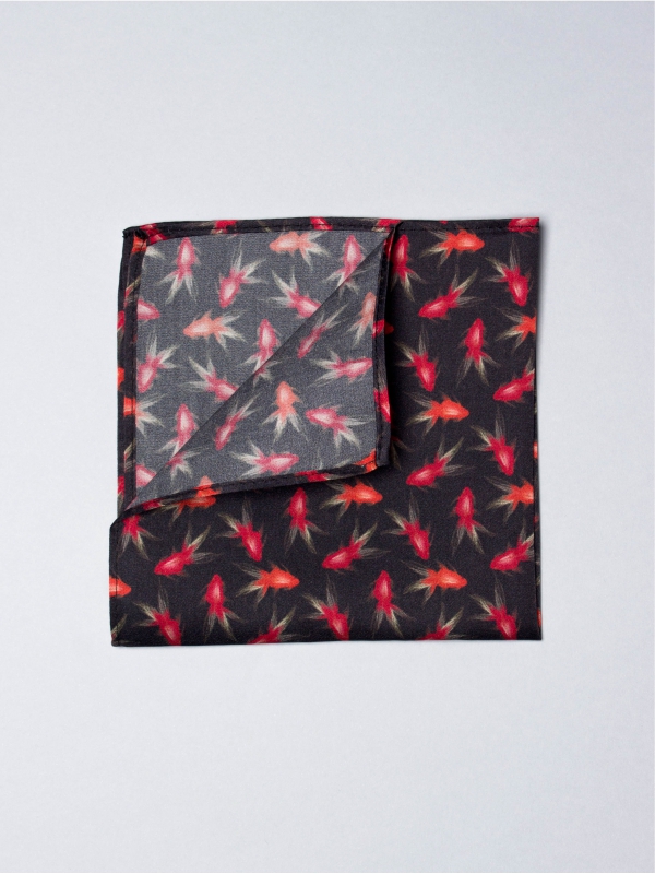 Black pocket square with koifish prints