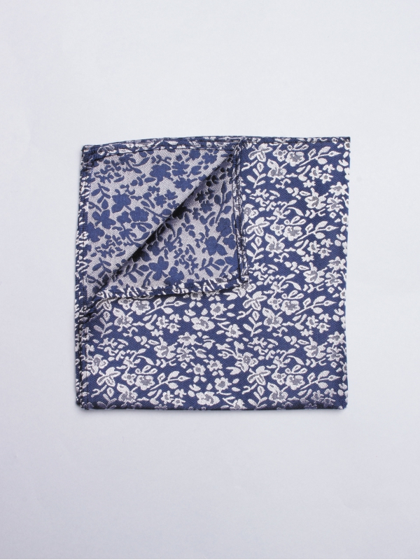 Blue pocket square with flower patterns