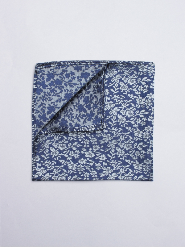 Blue pocket square with blue flowers pattern 