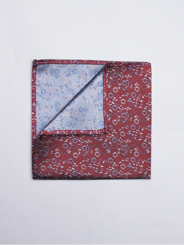 Red pocket square with floral patterns 