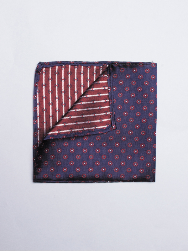 Blue pocket square with red circles patterns 