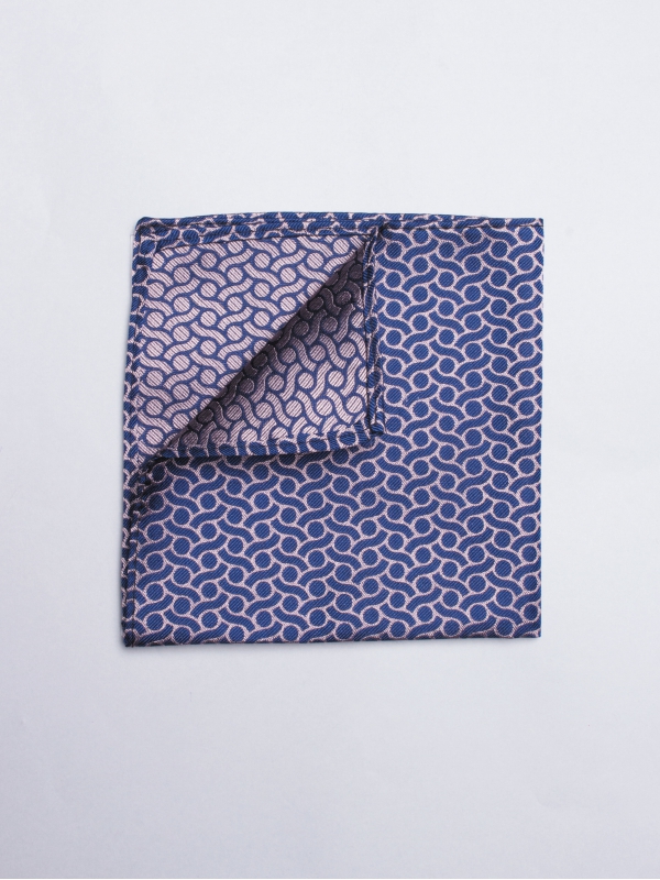 Blue pocket square with dots and waves patterns 