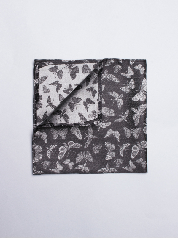 Black pocket square with butterfly patterns
