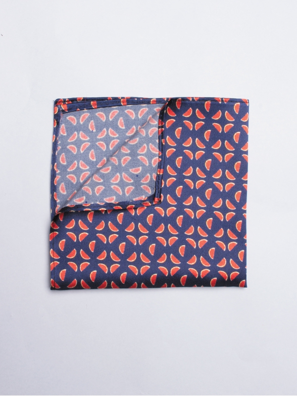 Blue pocket square with grapefruit prints