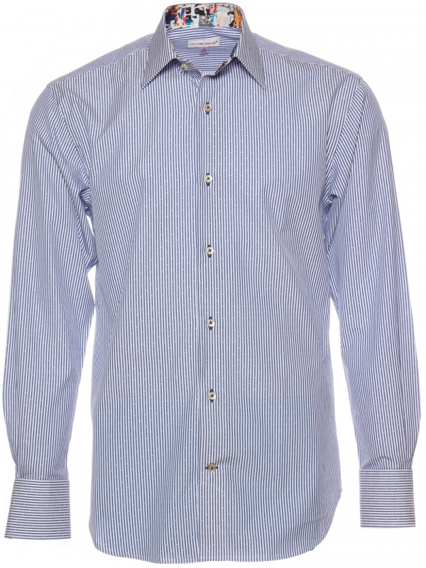 Men's white regular fit shirt with blue stripes and dots and poster ...