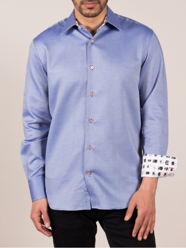Men's blue regular fit shirt with white dots and camera inner lining print