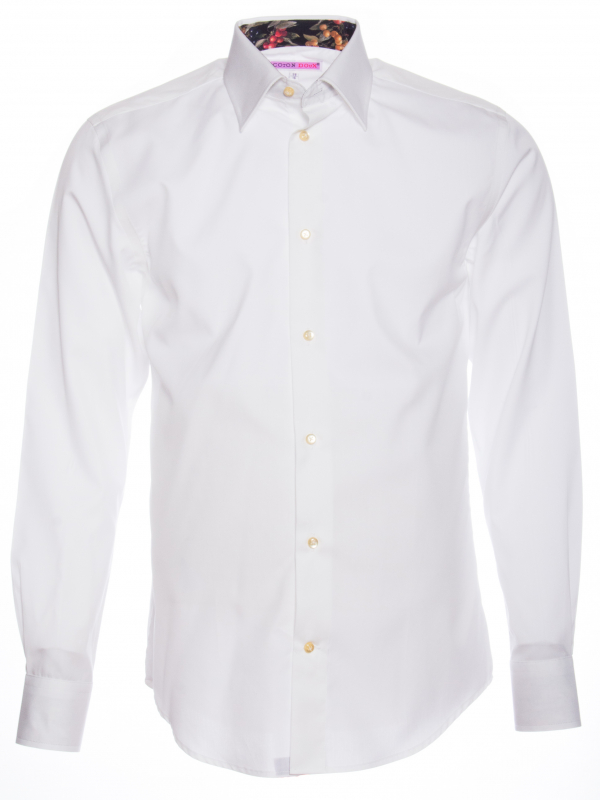 Men's plain white poplin regular shirt with raisins inner lining print