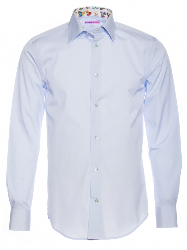 Men's plain lightblue poplin regular shirt with butterfly inner lining print