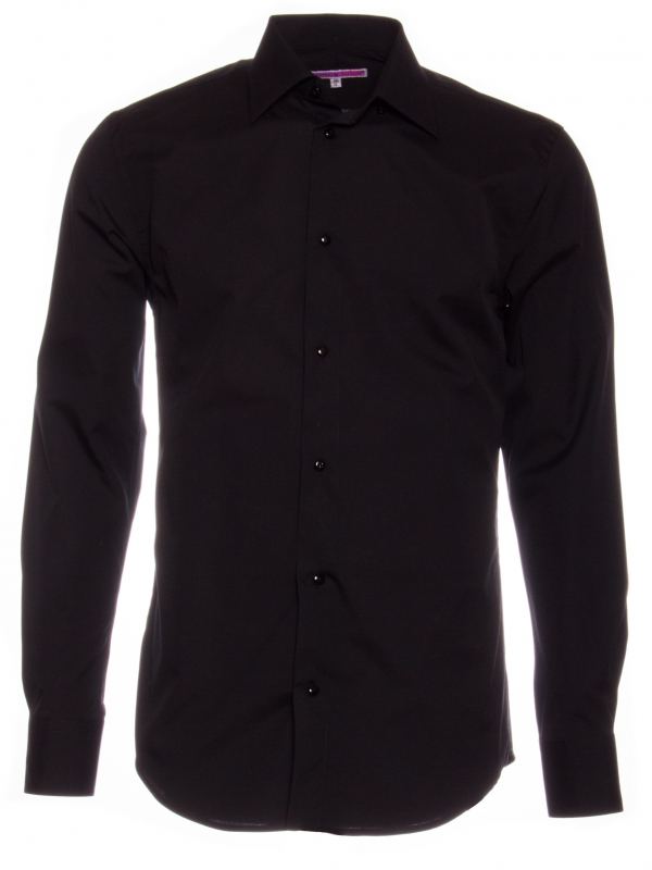 Men's plain black poplin regular shirt