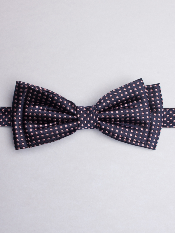 Night blue bow tie with pink square patterns