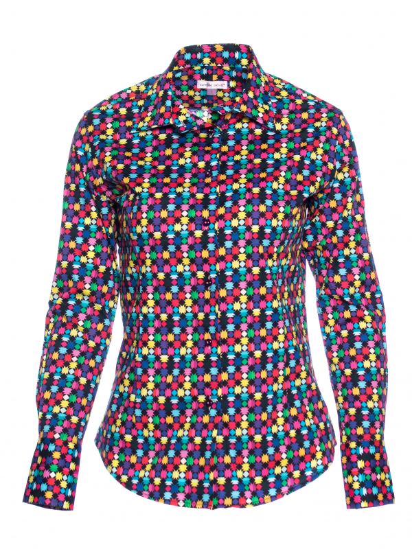 Women's fitted shirt with multicolor print