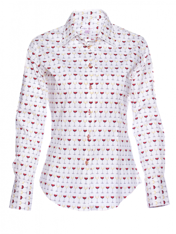 Women's fitted shirt with wine glasses print