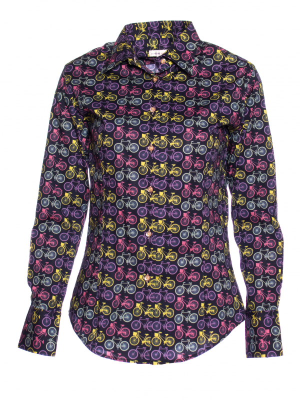 Women's fitted shirt with pop bicycle print