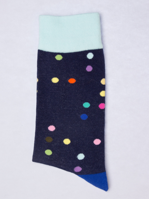 Socks with multicolor dot blue pattern