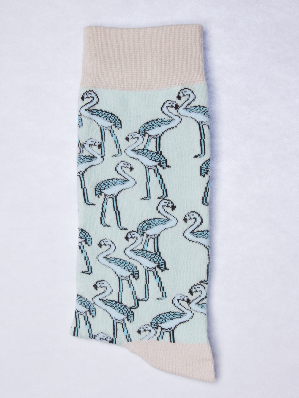 Socks with blue flamingo pattern