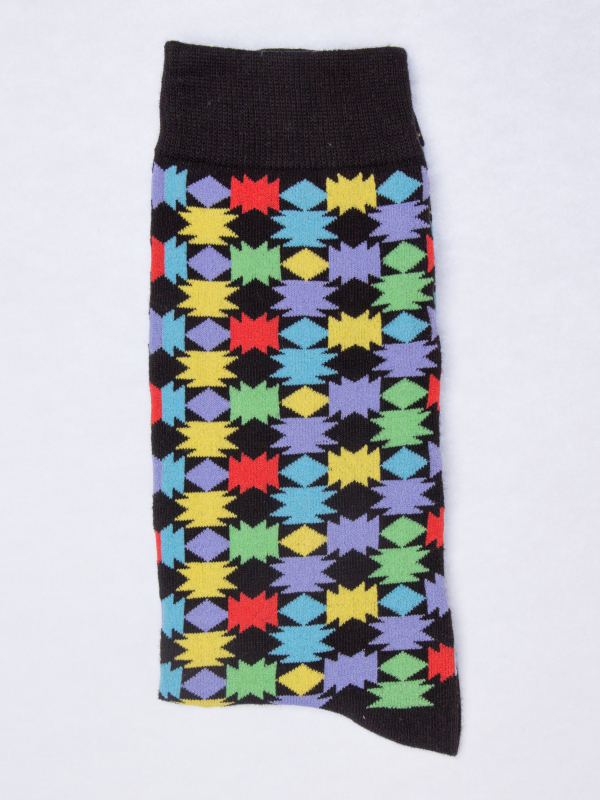 Socks with multicolor geometric form pattern