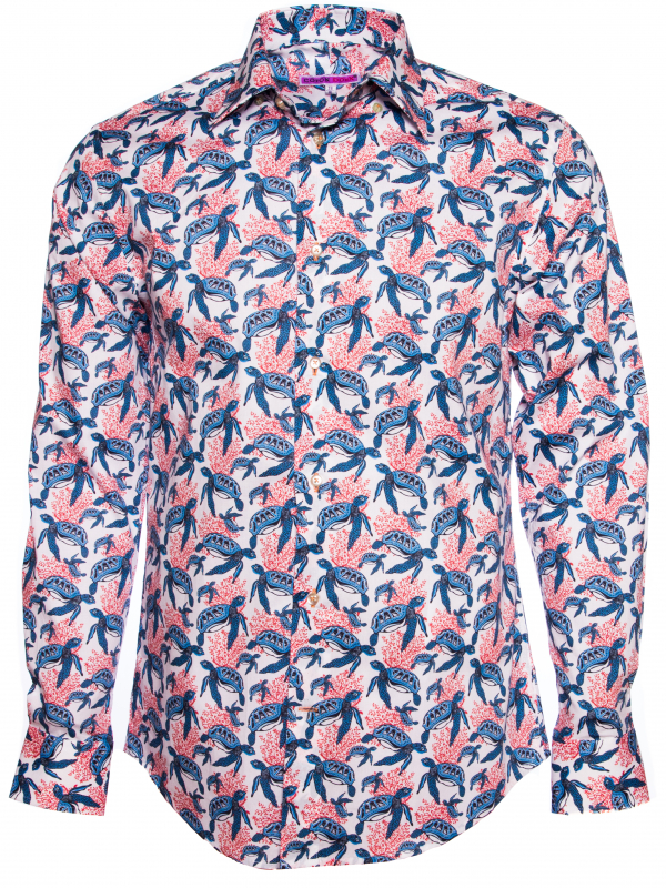 Men's regular fit shirt with turtle print