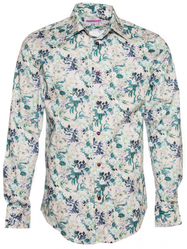 Men's regular fit shirt with blue and green flower print