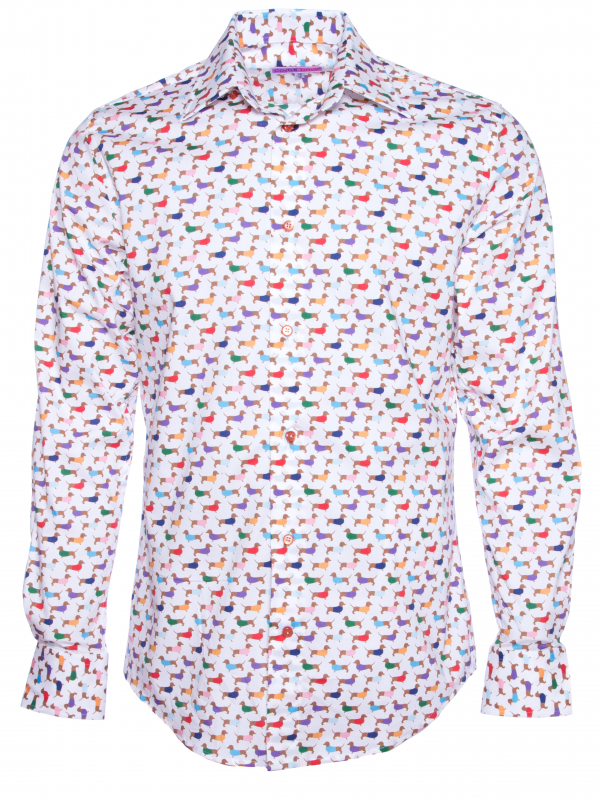 Men's regular fit shirt with multicolor dog print