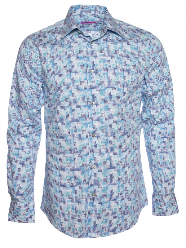 Men's regular fit shirt with blue geometric shape print
