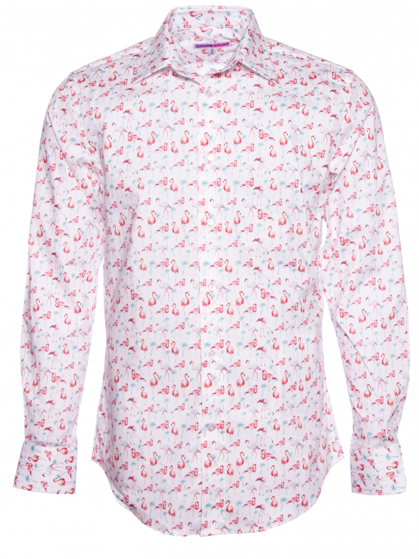 Men's regular fit shirt with flamingo and palm print