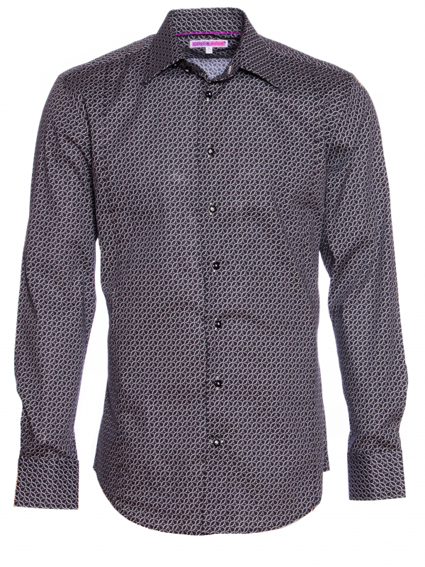 Men's slim fit shirt with black geometric shape print