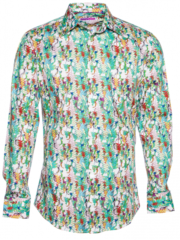 Men's slim fit shirt with multicolor bird print