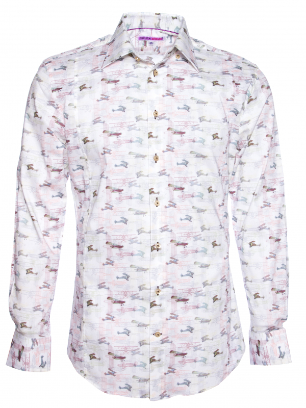 Men's slim fit shirt with airplane print