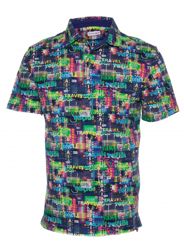 Regular fit polo with travel inspired print