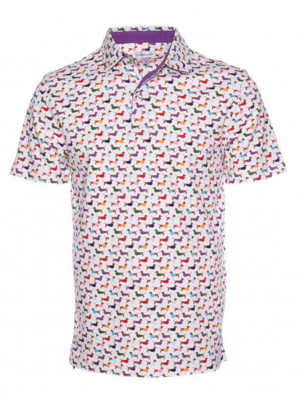 Regular fit polo with multicolor dog print