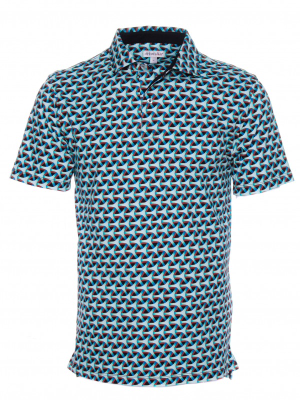 Regular fit polo with blue and red geometric shape print