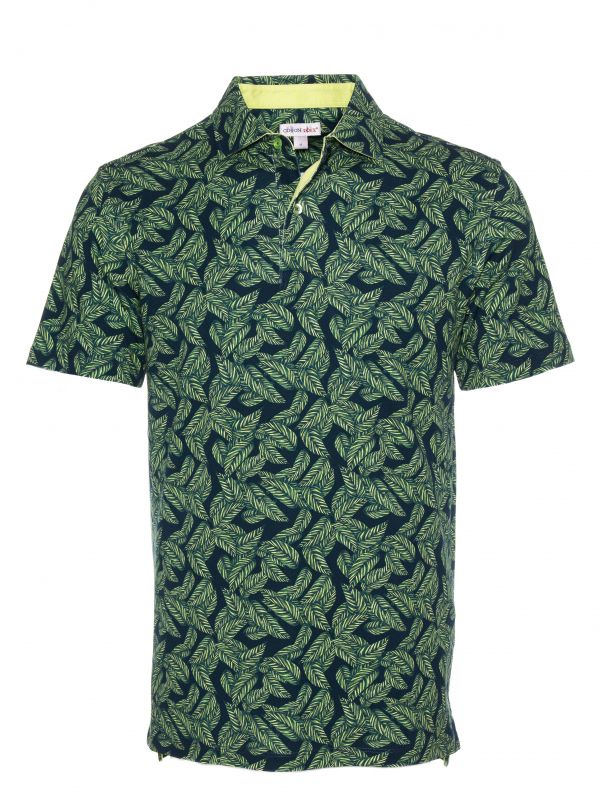 Regular fit polo with green leaf print