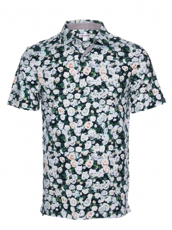 Regular fit polo with white rose print