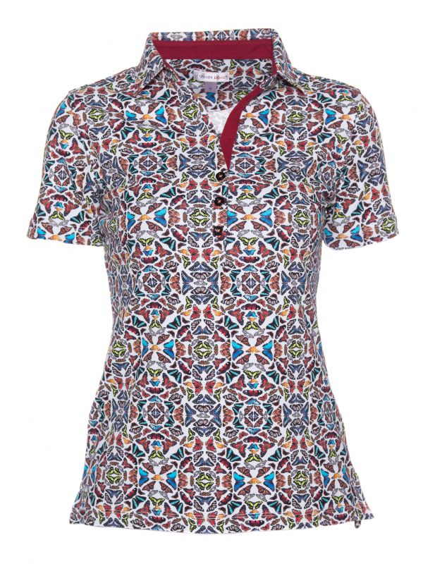 Women's slim fit polo with butterfly print