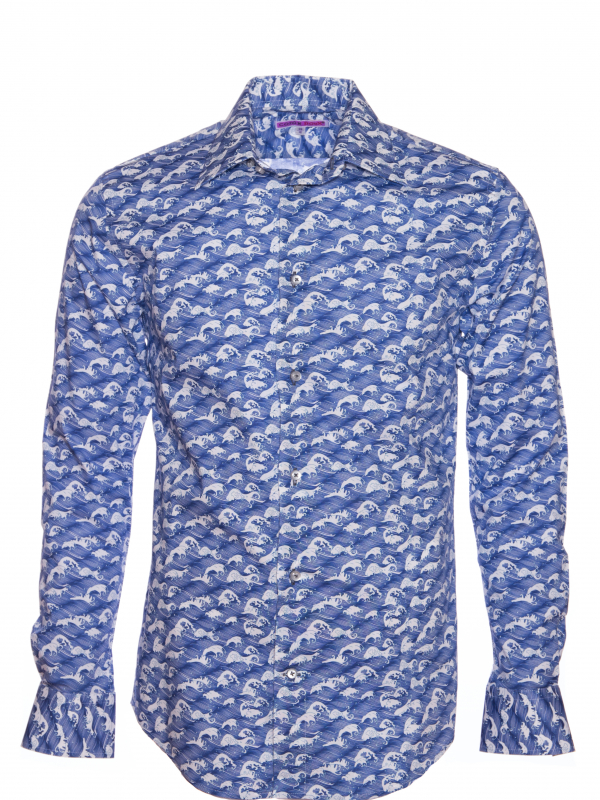 Men's regular fit shirt with wave print